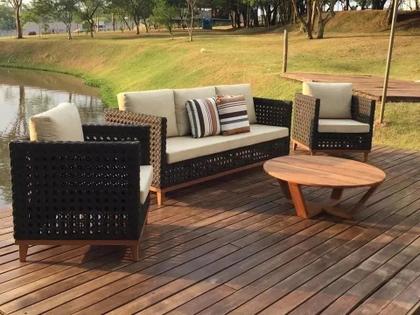 Imagem de Jogo De Sofá Fibra, Aluminio E Madeira Jardim Sala Varanda