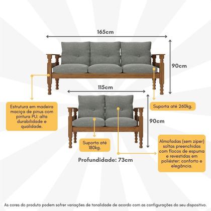 Imagem de Jogo de Sofá Madeira Maciça 2 e 3 Lugares Liz Multimóveis CR7004