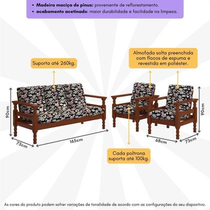 Jogo de Sofá Madeira Maciça Liz 3 Lugares e 2 Poltronas Multimóveis CR45274 Imagem de Jogo de Sofá Madeira Maciça Liz 3 Lugares e 2 Poltronas Multimóveis CR45274