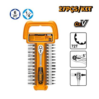 Imagem de Jogo de Soquete 1/4" com 27 Peças INGCO