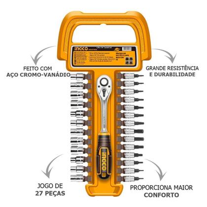 Imagem de Jogo de Soquete 1/4" com 27 Peças INGCO