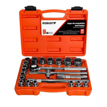 Imagem de Jogo de Soquete Estriado 22 Peças Com Catraca 08 a 32 mm