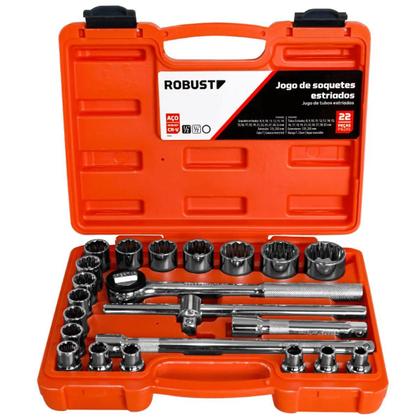 Imagem de Jogo de Soquete Estriado 22 Peças Com Catraca 08 a 32 mm