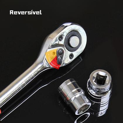 Imagem de Jogo De Soquete Sextavado 10-22MM Com Chave Catraca Reversivel 1/2 Polegadas Extensão 12 Peças CRV
