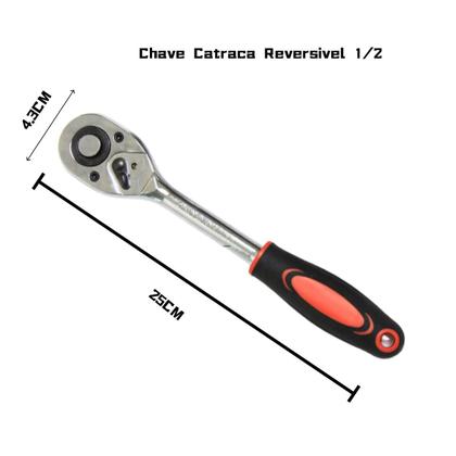 Imagem de Jogo De Soquete Sextavado 10-22MM Com Chave Catraca Reversivel 1/2 Polegadas Extensão 12 Peças CRV