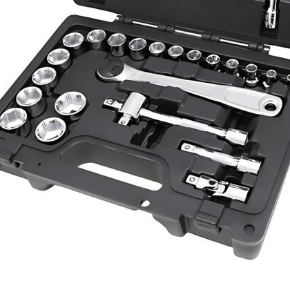 Imagem de Jogo de Soquete Sextavado encaixe 3/8 - 6 a 24Mm Curto 8 a 19Mm Longo com Acessorios 30 Peças - BW913E/C33 - BETA WORKER