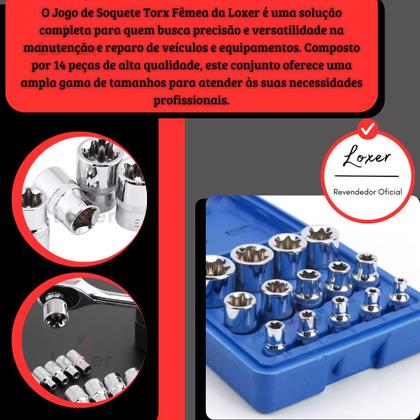 Imagem de Jogo De Soquete Torx Fêmea 1/2, 3/8 E 1/4 14 Peças - Loxer