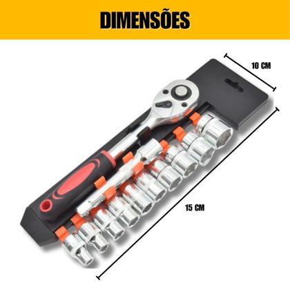 Imagem de Jogo de Soquetes 1/4" 12 Peças com Chave Catraca e Extensor