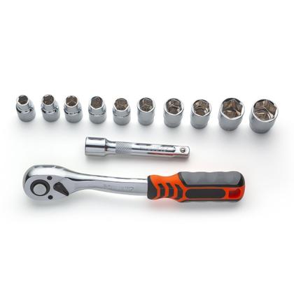 Imagem de Jogo de Soquetes 1/4" 12 Peças com Chave Catraca e Extensor