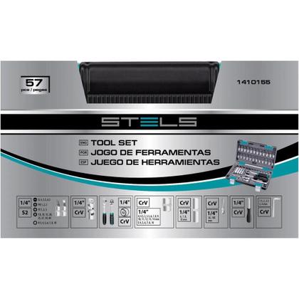 Imagem de Jogo de Soquetes 1/4 POL Kit 57 Peças com Catraca 1410155 STELS