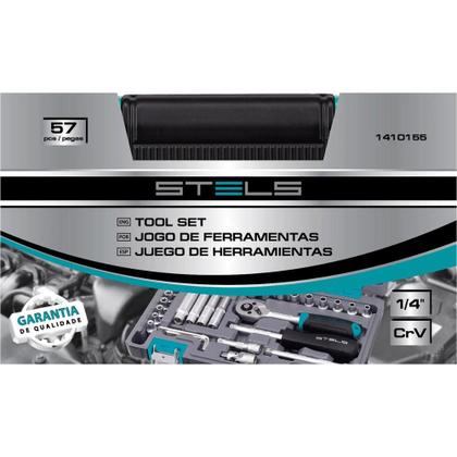 Imagem de Jogo de Soquetes 1/4 POL Kit 57 Peças com Catraca 1410155 STELS