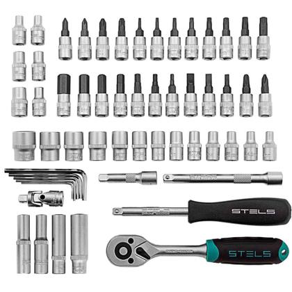 Imagem de Jogo de Soquetes 1/4 POL Kit 57 Peças com Catraca 1410155 STELS