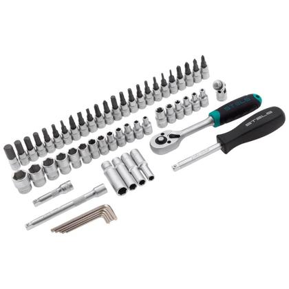 Imagem de Jogo de Soquetes 1/4 POL Kit 57 Peças com Catraca 1410155 STELS