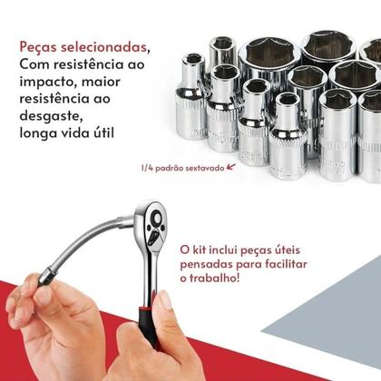 Imagem de Jogo De Soquetes Chave Catraca Allen Torx Ferramentas Sextavado 46 Peças Com Estojo - Epm Tools