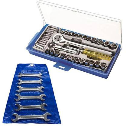 Imagem de Jogo de Soquetes e Bits c/ Chave Catraca 1/4 e 3/8 POL Kit 40 Peças 8ZI EDA + Kit Chave Fixa 6 Peças