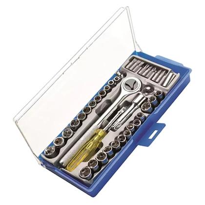 Imagem de Jogo de Soquetes e Bits c/ Chave Catraca 1/4 e 3/8 POL Kit 40 Peças 8ZI EDA + Kit Chave Fixa 6 Peças