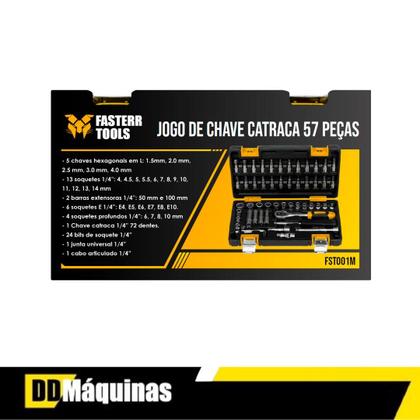 Imagem de Jogo de Soquetes e Chave Catraca 1/4 de 04 a 14mm c 57 pcs Fasterr CRV FST0001