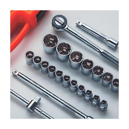 Imagem de Jogo de soquetes estriados d26 1/2" 8 a 32mm e acessórios com 22 peças
