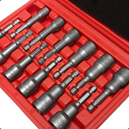 Imagem de Jogo De Soquetes Sextavado Imantado 12 Pç Milimetro Pol 1 4 Bits 110mm Ph2 Parafusadeira Furadeira