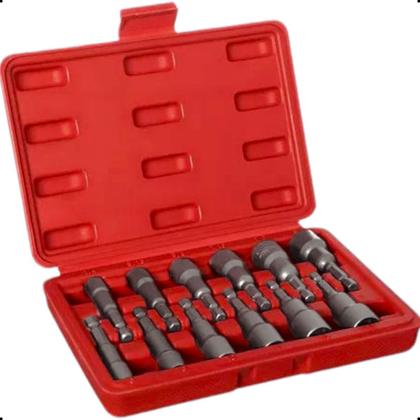 Imagem de Jogo De Soquetes Sextavado Imantado 12 Pç Milimetro Pol 1 4 Bits 110mm Ph2 Parafusadeira Furadeira