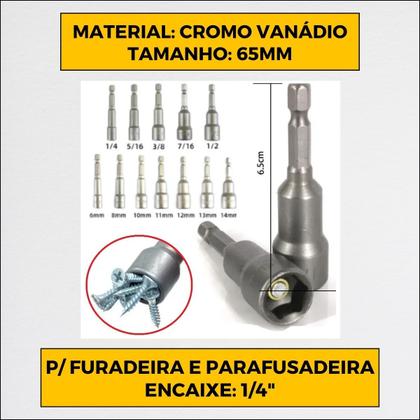 Imagem de Jogo De Soquetes Sextavado Imantado 12 Pç Milimetro Pol 1 4 Bits 110mm Ph2 Parafusadeira Furadeira