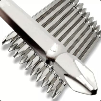 Imagem de Jogo De Soquetes Sextavado Imantado 12 Pç Milimetro Pol 1 4 Bits 110mm Ph2 Parafusadeira Furadeira