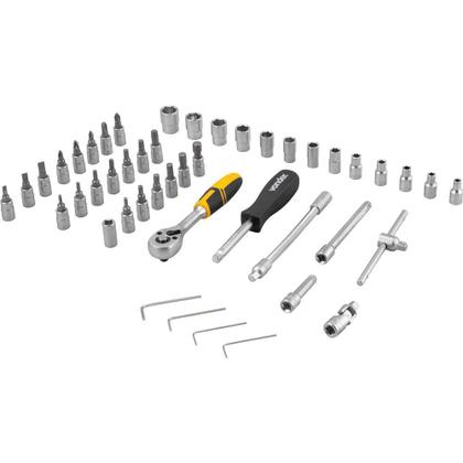 Imagem de Jogo de Soquetes Sextavados e Ponteiras com Encaixe de 1/4" 4 mm a 14 mm com Catraca - 46 Peças - VONDER