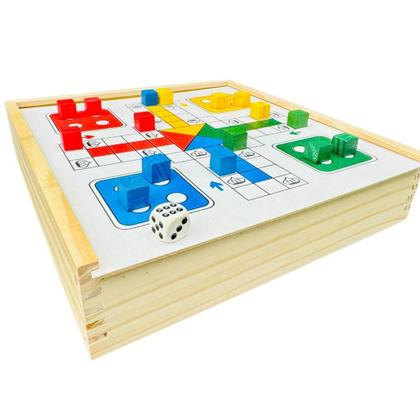 Imagem de Jogo de Tabuleiro 5 em 1 em Madeira Premium Xadrez Dama Ludo Trilha Velha Educativo Toy Trade