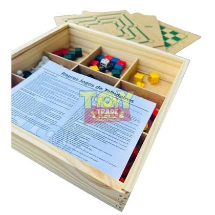 Imagem de Jogo de Tabuleiro 5 em 1 em Madeira Premium Xadrez Dama Ludo Trilha Velha Educativo Toy Trade
