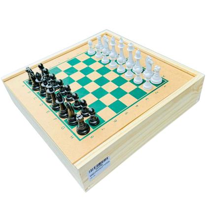 Imagem de Jogo de Tabuleiro 5 em 1 em Madeira Premium Xadrez Dama Ludo Trilha Velha Educativo Toy Trade