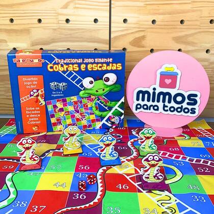 Imagem de Jogo de Tabuleiro Infantil Cobras e Escadas Gigante Brinquedos Educativos Bate Bumbo Criança 6 anos
