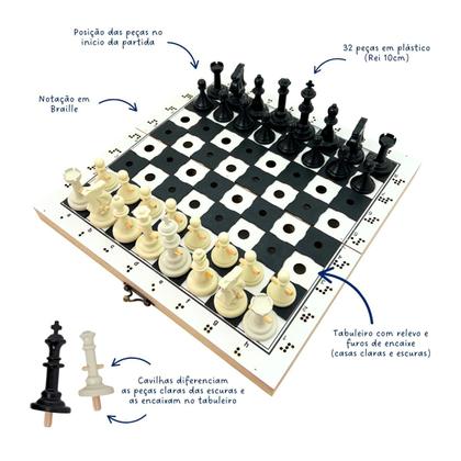 Imagem de Jogo de Tabuleiro Xadrez Adaptado Educativo Inclusivo Braille Madeira Carlu 4 anos