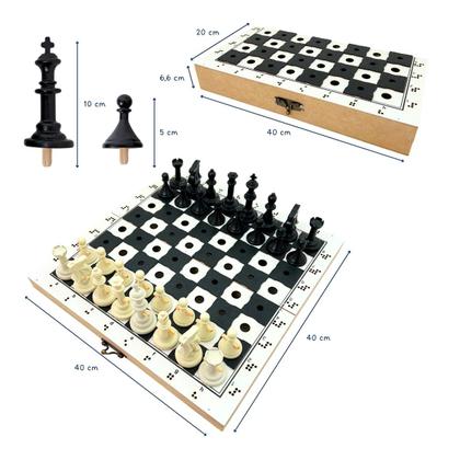 Imagem de Jogo de Tabuleiro Xadrez Adaptado Educativo Inclusivo Braille Madeira Carlu 4 anos