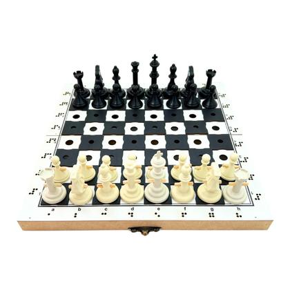 Imagem de Jogo de Tabuleiro Xadrez Adaptado Educativo Inclusivo Braille Madeira Carlu 4 anos