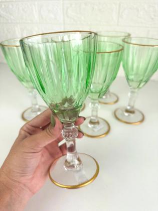 Imagem de Jogo de taça de vidro com borda dourada 6 peças 210ml