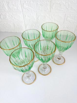 Imagem de Jogo de taça de vidro com borda dourada 6 peças 210ml