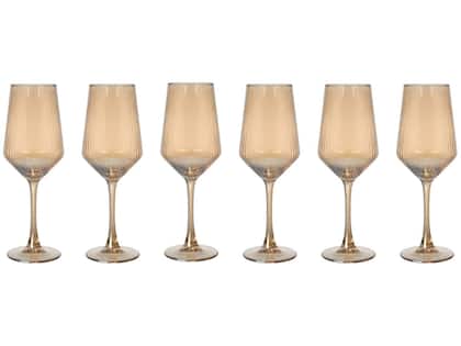 Jogo de Taças de Vidro Âmbar 500ml 6 Peças Haus Concept Canelada