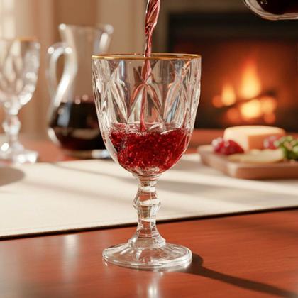 Imagem de Jogo de Taças de Vidro Diamond Fio de Ouro 320ml 6 peças - Hauskraft Premium