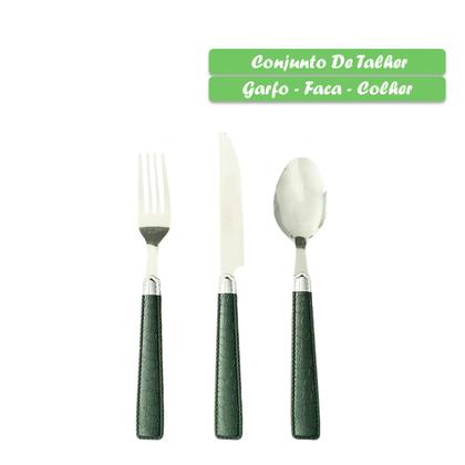 Imagem de Jogo De Talher Garfos/Faca/Colher Aço Inox Detalhes material sintético Cozinha Mesa Cabo Detalhado