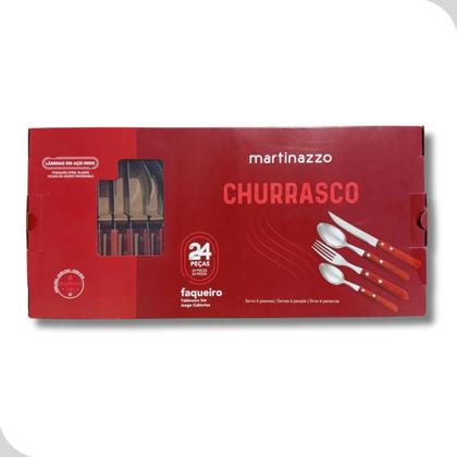 Imagem de Jogo de Talheres 24 Peças Aço Inox Cabos Madeira Faqueiro