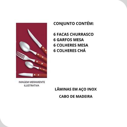 Imagem de Jogo de Talheres 24 Peças Aço Inox Cabos Madeira Faqueiro