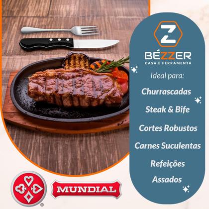 Imagem de Jogo de Talheres Faca Jumbo e Garfo 24 peças Mundial Cabo Preto Faqueiro Premium Churrasco