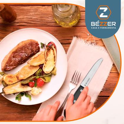 Imagem de Jogo de Talheres Faca Jumbo e Garfo 24 peças Mundial Cabo Preto Faqueiro Premium Churrasco