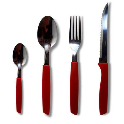Imagem de Jogo De Talheres Faqueiro Inox Vermelho 24 Peças Resistente - Original