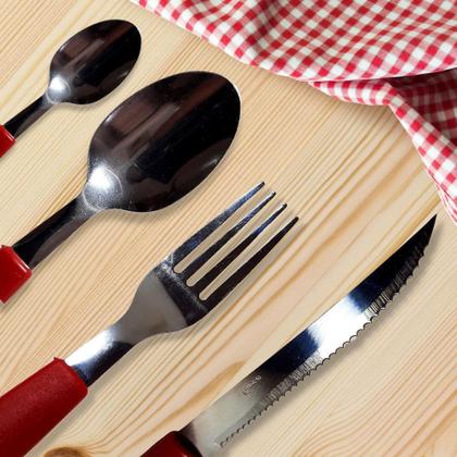 Imagem de Jogo De Talheres Faqueiro Inox Vermelho 24 Peças Resistente - Original