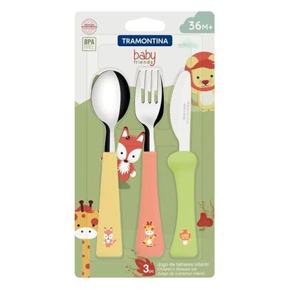 Imagem de Jogo de Talheres Infantil Tramontina Baby Friends em Aço Inox e Cabos de Polipropileno Colorido 3 Peças - 23797906