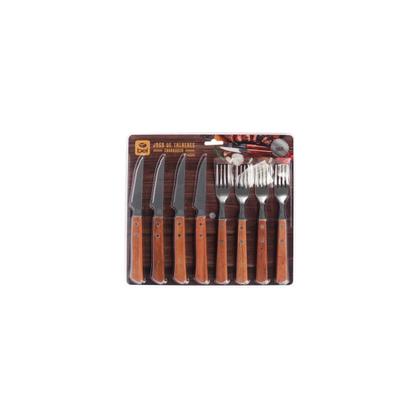 Imagem de Jogo de Talheres Inox Cabo de Madeira Churrasco 8Pcs