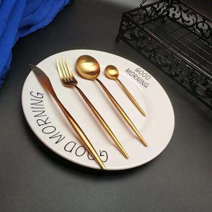 Imagem de Jogo De Talheres P Aparelho De Jantar Faqueiro Inox Dourado Rosê Dourado/Preto 24 Peças Utensílios de Cozinha Completo