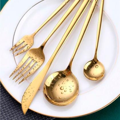 Imagem de Jogo De Talheres P Aparelho De Jantar Faqueiro Inox Prata ou Dourado 20 Peças Utensílios de Cozinha Completo