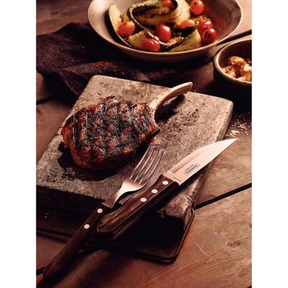 Imagem de Jogo de Talheres para Churrasco Jumbo Tramontina em Aço Inox com Cabo Castanho Polywood 12 Peças